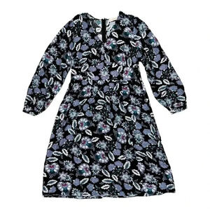 Loft Black Floral V-neck A-line Dress S